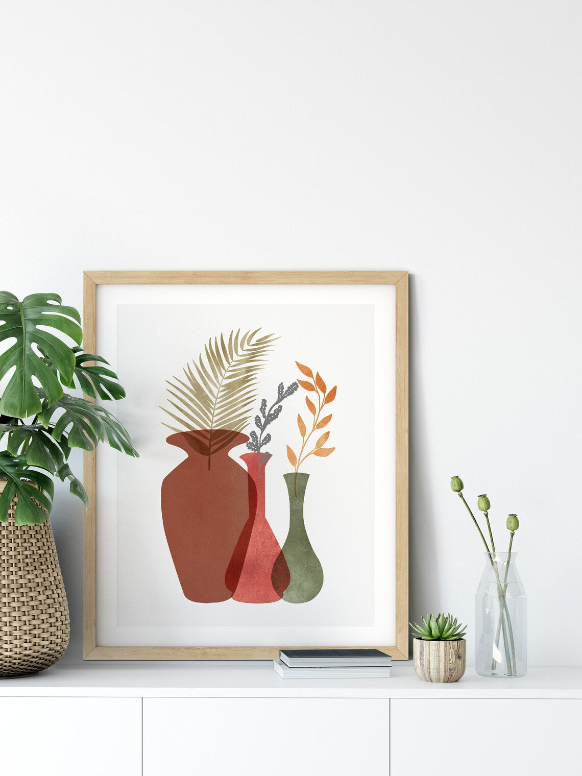 Affiche feuille de palmier en pot, Impression d'art végétal bohème, Impression bohème, Art mural de cuisine, Impression d'art minimaliste, Art bohème rustique, Art mural plante en pot Image secondaire du produit