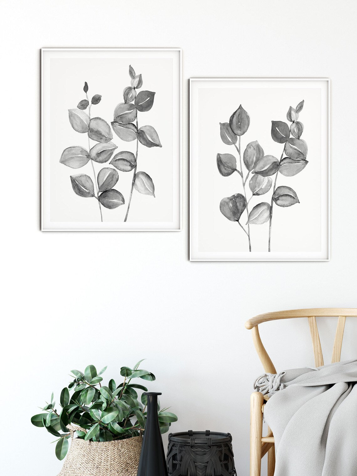 Impressions botaniques noires et blanches, Art mural Eucalyptus, Lot de 2 impressions, Impressions d'art Eucalyptus, Décoration de salon, Décoration de couloir Image secondaire du produit