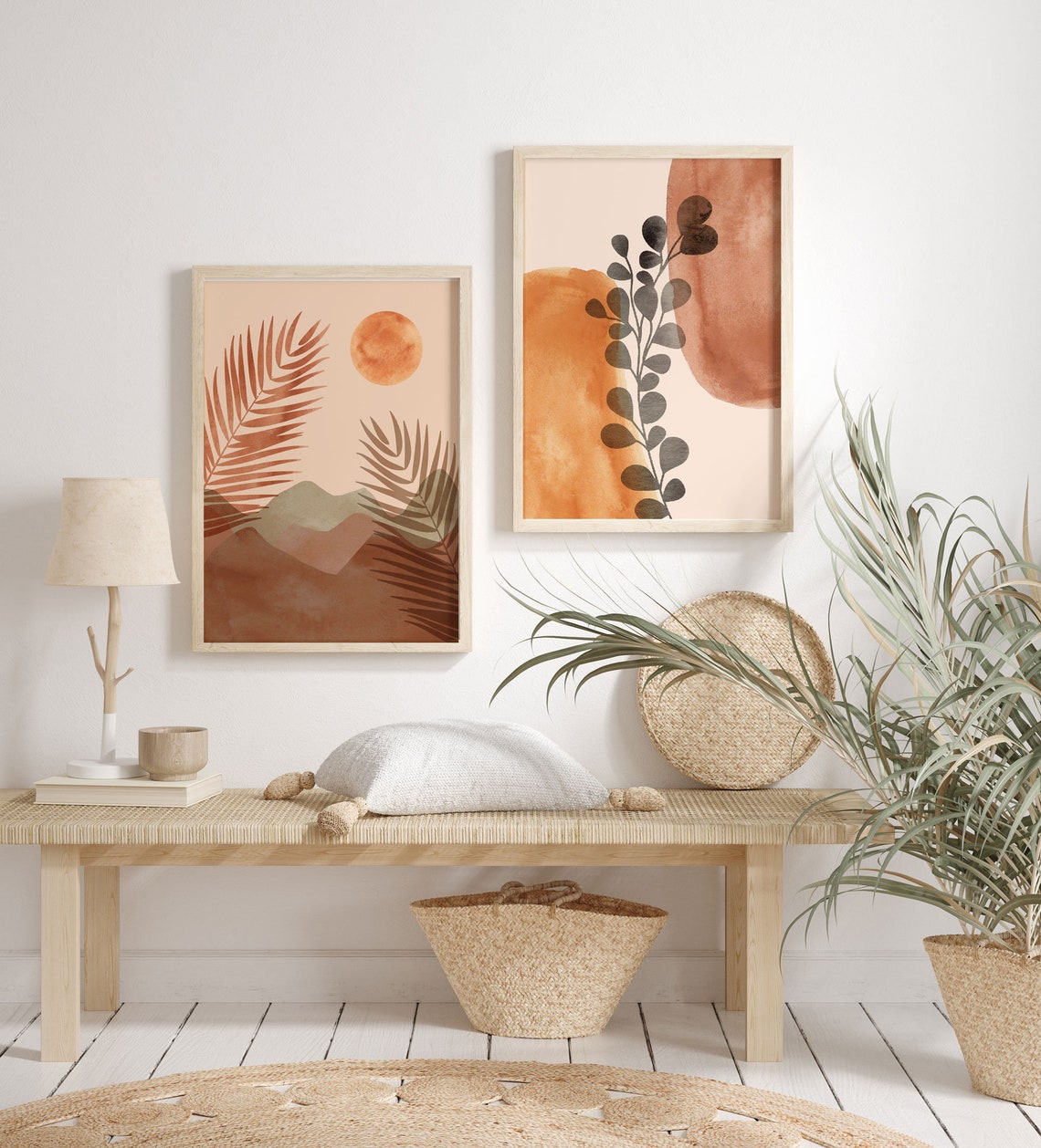 Boho Wall Art, Set of 4 prints, Mid century modern Art, Sun Desert art print, Bohemian art set, Gallery wall art, Fine Art Prints Minimalist