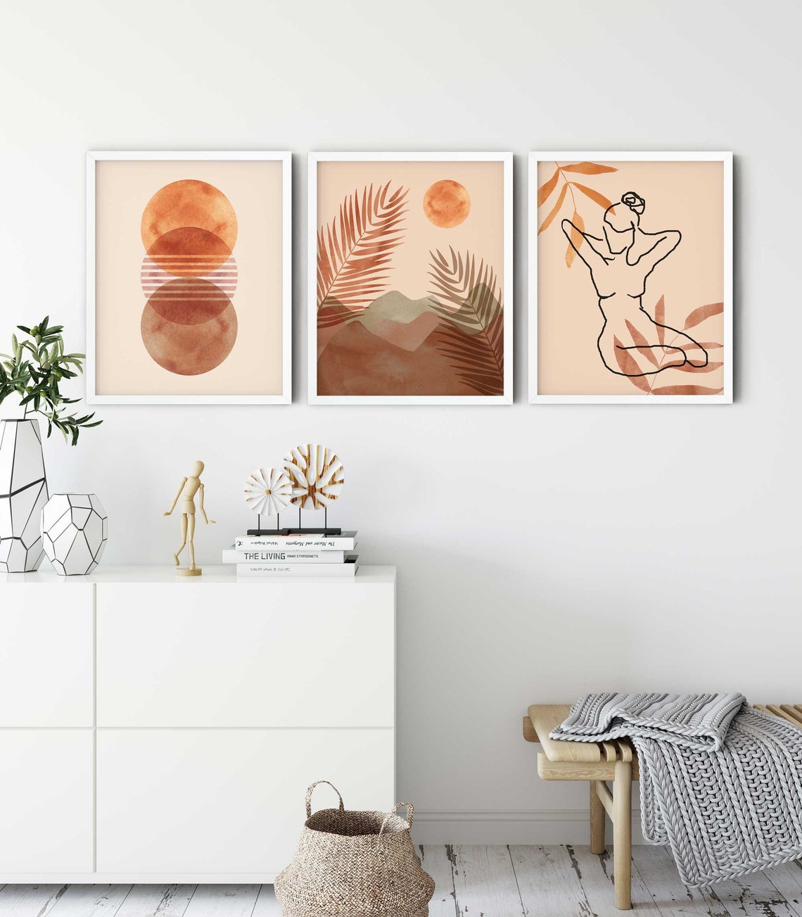 Estampe d'art moderne du milieu du siècle, Art mural bohème, Mur de galerie minimaliste, Estampe abstraite du soleil et du désert, Lot de 3 estampes, Estampe d'art moderne, Art bohème Image secondaire du produit