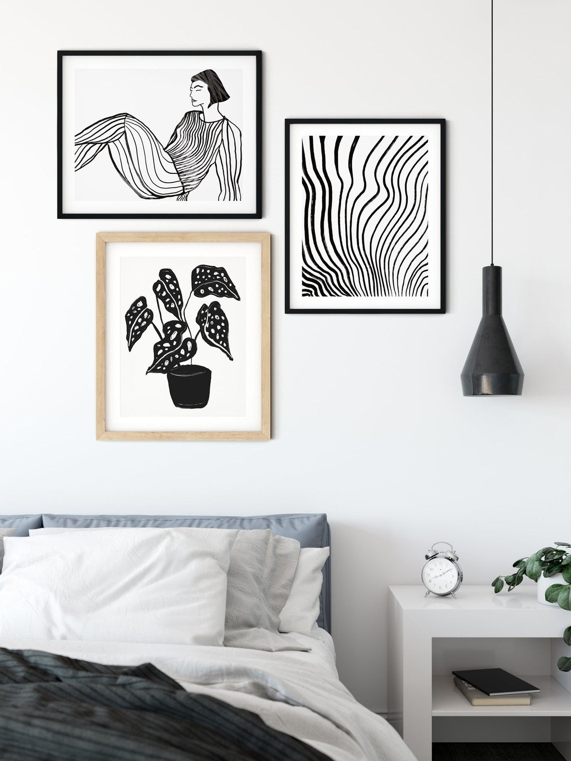 Dibujo de una sola línea, conjunto de 3 obras de arte mural contemporáneas abstractas Imagen secundaria del producto