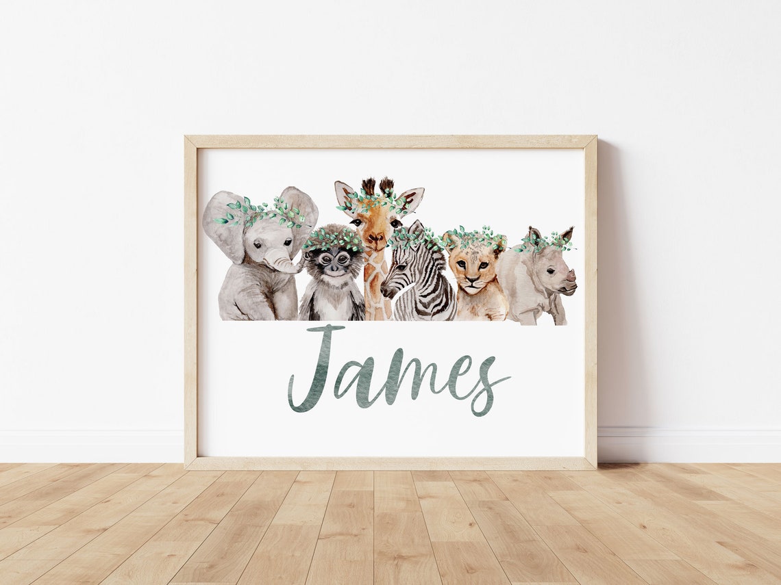 Lámina Decorativa Personalizada Safari para Bebés con Nombre, Arte de Pared Personalizado con Nombre para Habitación de Bebé Imagen secundaria del producto