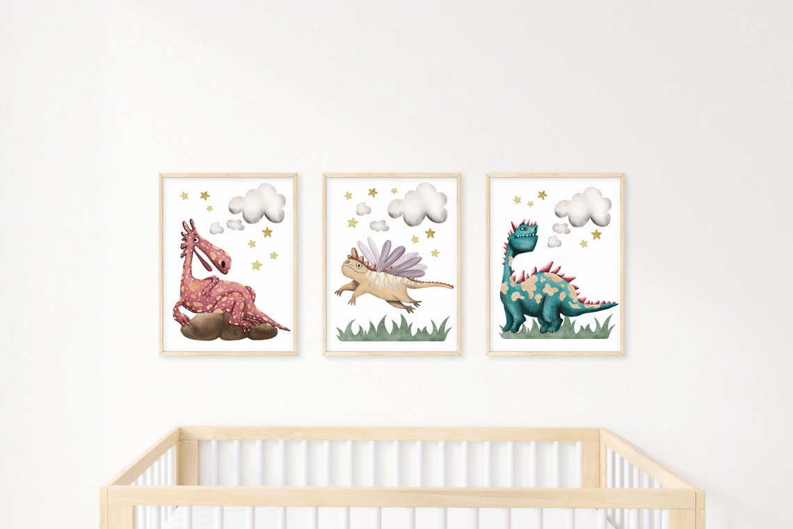Decoración de dragón para cuarto de bebé, arte de pared de dragón, cuarto de bebé digital caprichoso, cuarto de bebé de género neutro, impresiones de dragones en acuarela, temática de dragones de fantasía Imagen secundaria del producto