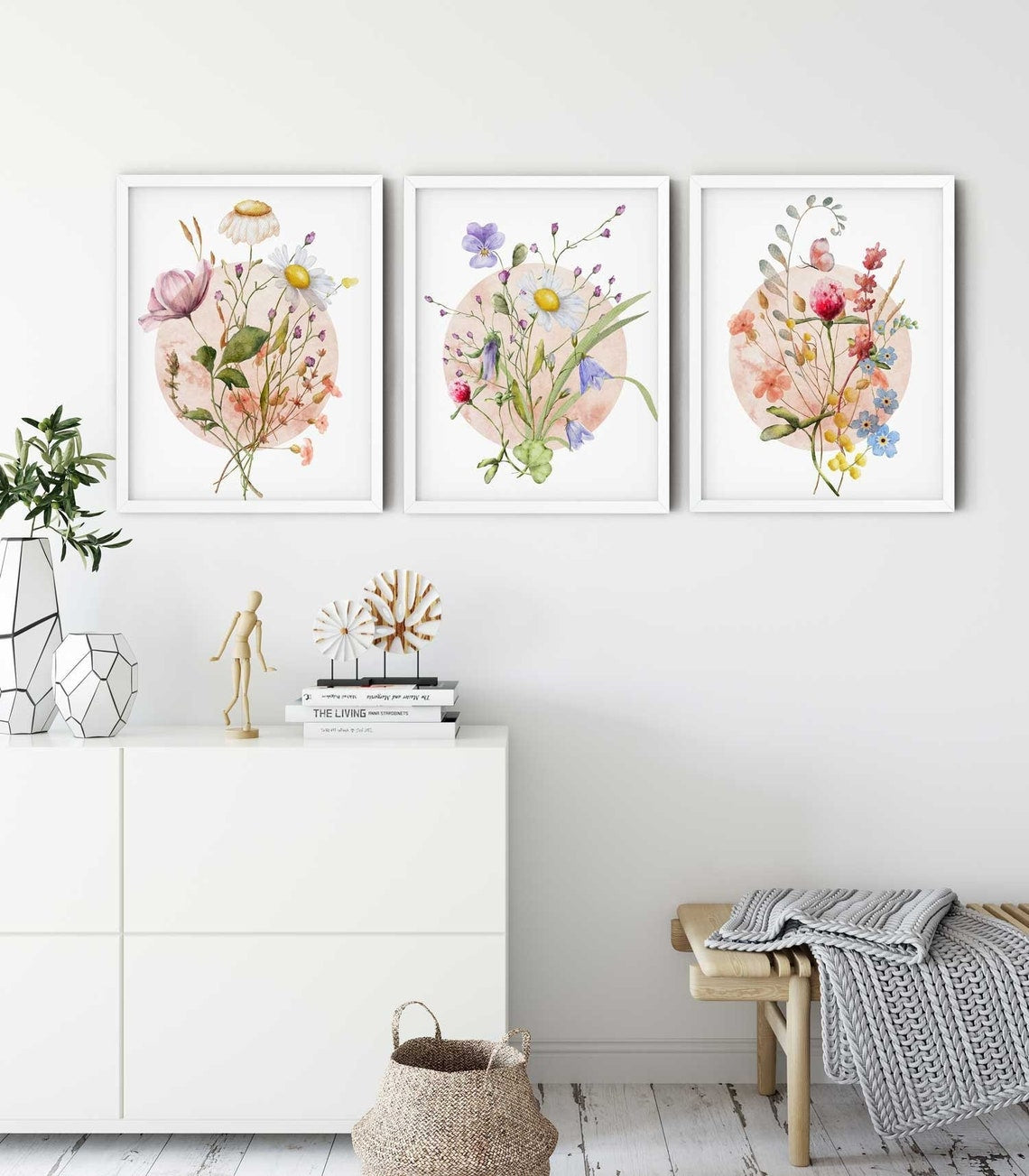 Juego de 3 láminas de flores silvestres, arte de pared botánico floral, decoración con ilustraciones de flores Imagen secundaria del producto