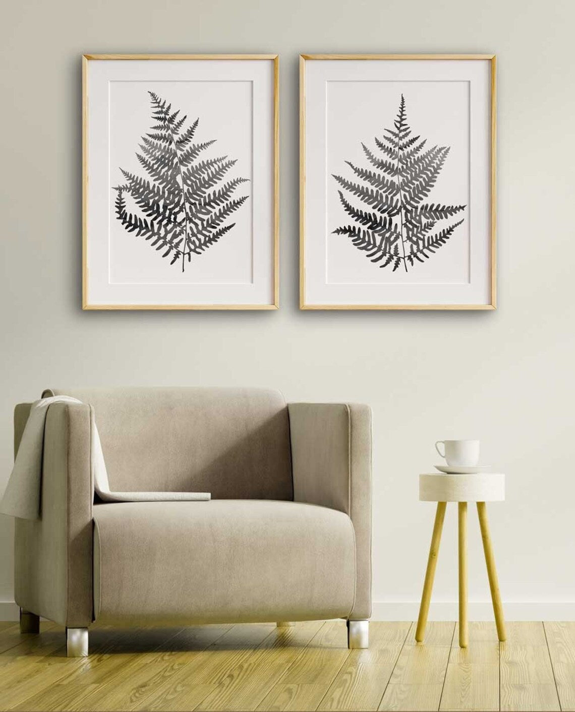 Estampado de helecho en blanco y negro, Juego de láminas botánicas de hojas, Arte de pared para sala de estar, Ilustración de hoja de helecho, Impreso y enviado Imagen secundaria del producto