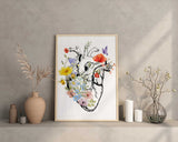 Heart Anatomy Poster, Human Heart Print with flowers, Med student Gift Idea