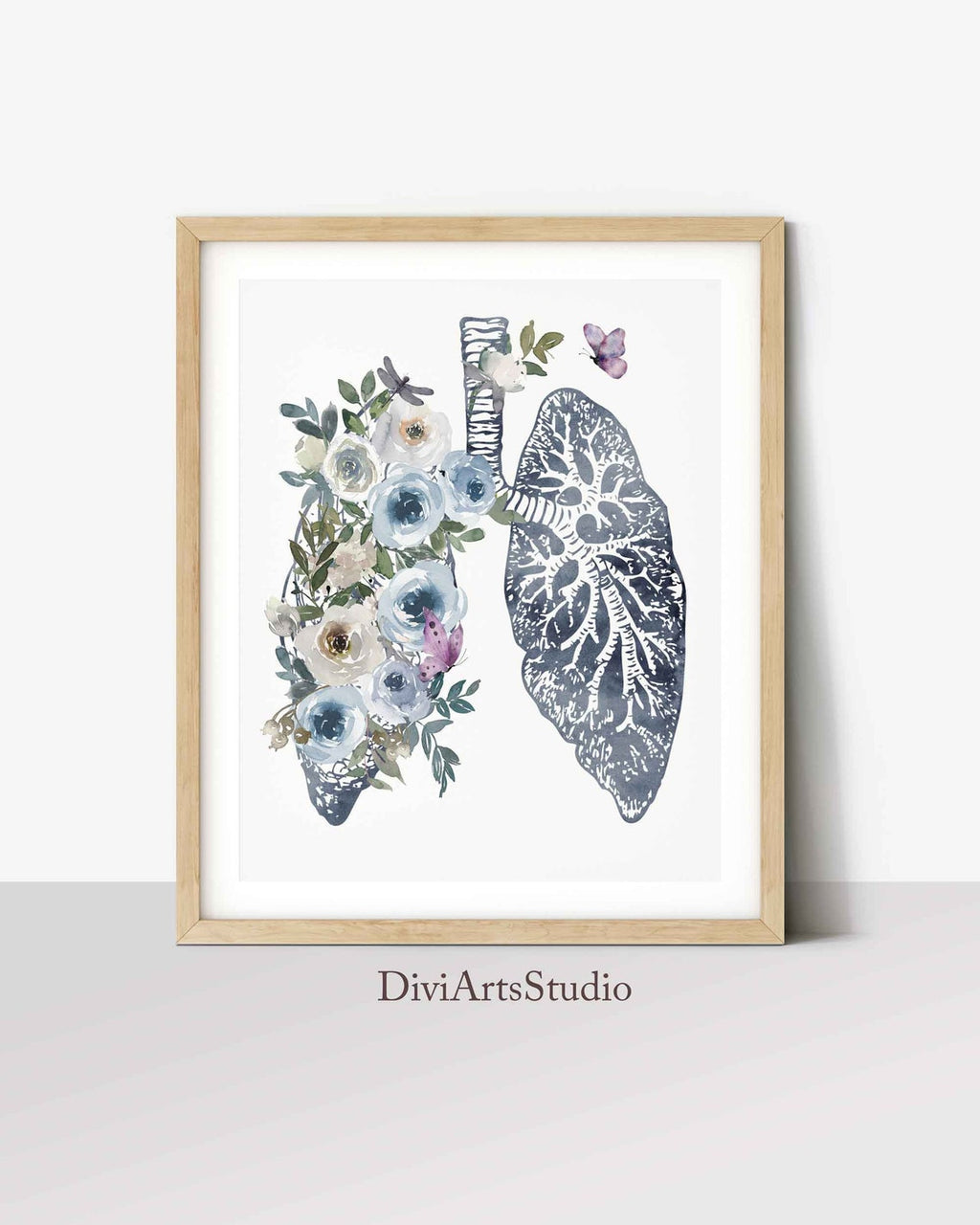 Anatomy Art, Doctor Office, Anatomy Wall Decor, Human Heart, Lungs, Brain Poster, medical student gift, Watercolor Anatomy Flowers