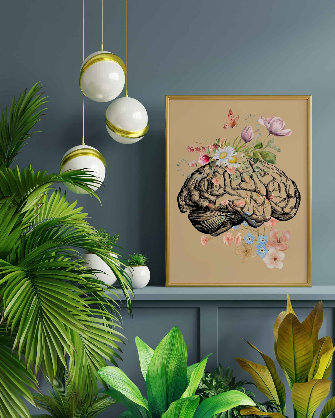 Cerveau avec Fleur, Art Mural Anatomique Humain Floral Image secondaire du produit