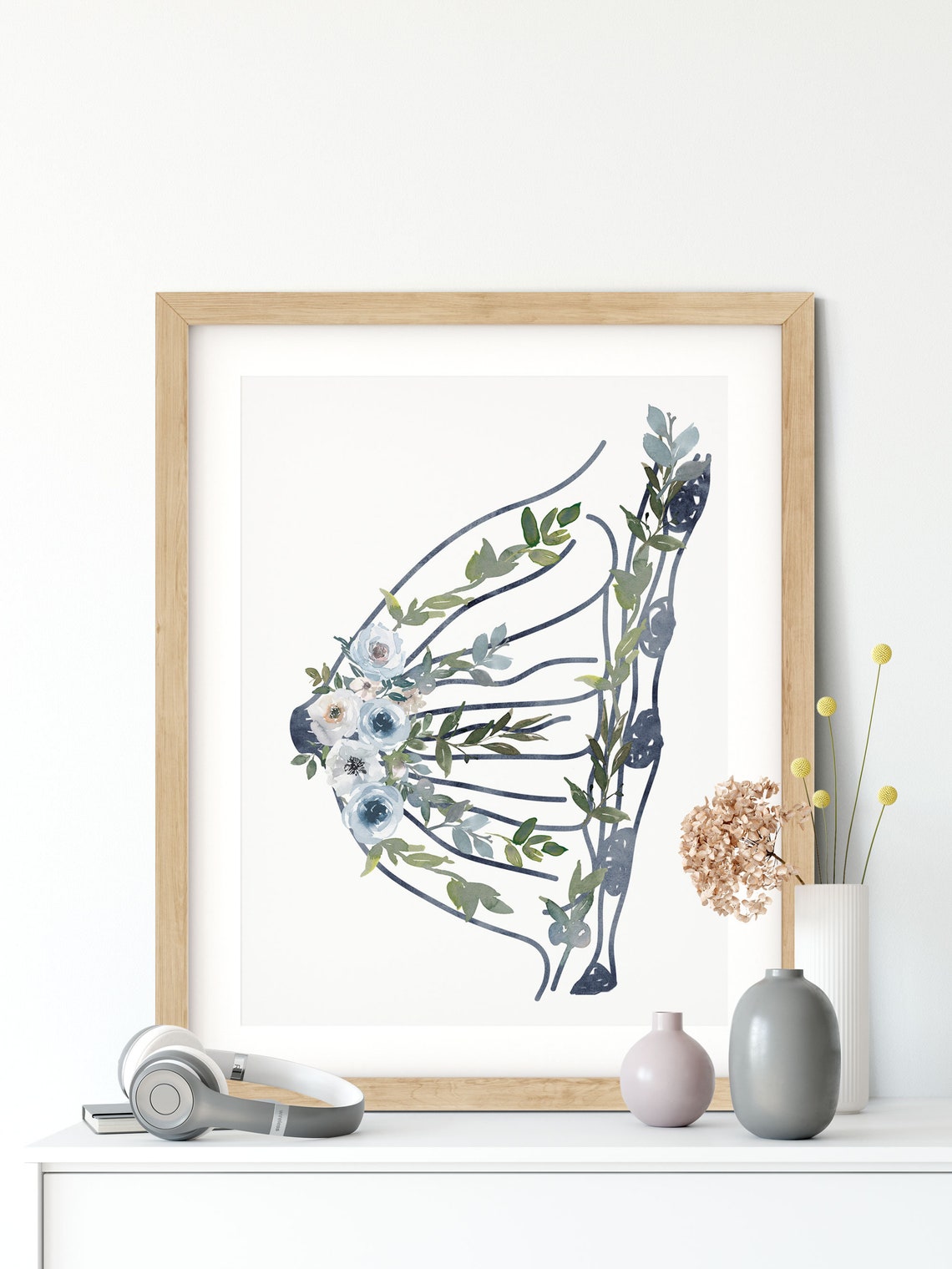 Breast Anatomy Print with Floral Accents - Perfect OBGYN Office Art, Doula Gift, and Midwife Gift for Breast Health Awareness