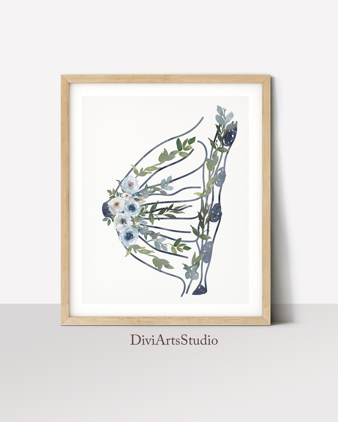 Breast Anatomy Print with Floral Accents - Perfect OBGYN Office Art, Doula Gift, and Midwife Gift for Breast Health Awareness