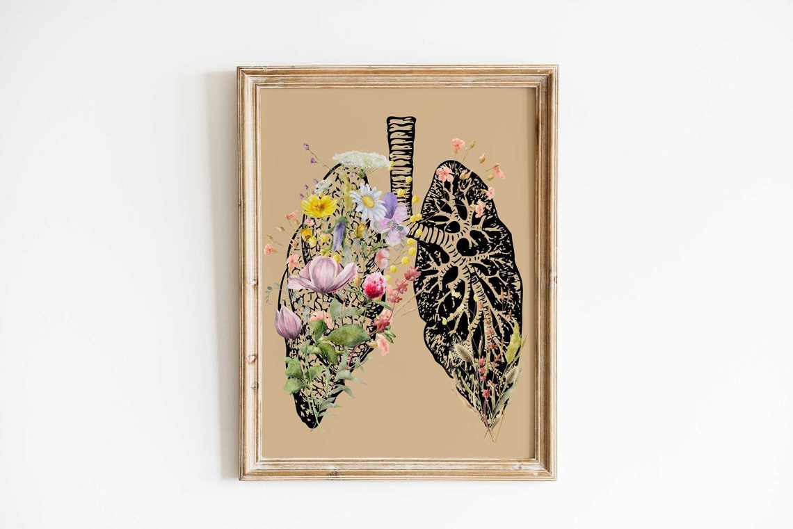 Póster médico Pulmones, Lámina artística floral Anatomía humana Imagen secundaria del producto