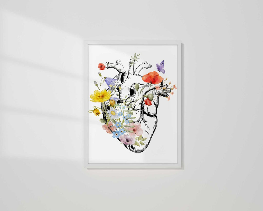 Brain Anatomy Poster, Floral Heart Print Set of 2, Medical Student Gift, Doctor Office Decor, Psychologist Gift, Anatomical Art