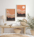 Mid century abstract art, Sun desert wall art, Sun Moon Art, Modern Terracotta print, Boho wall decor, Set of 2 Prints