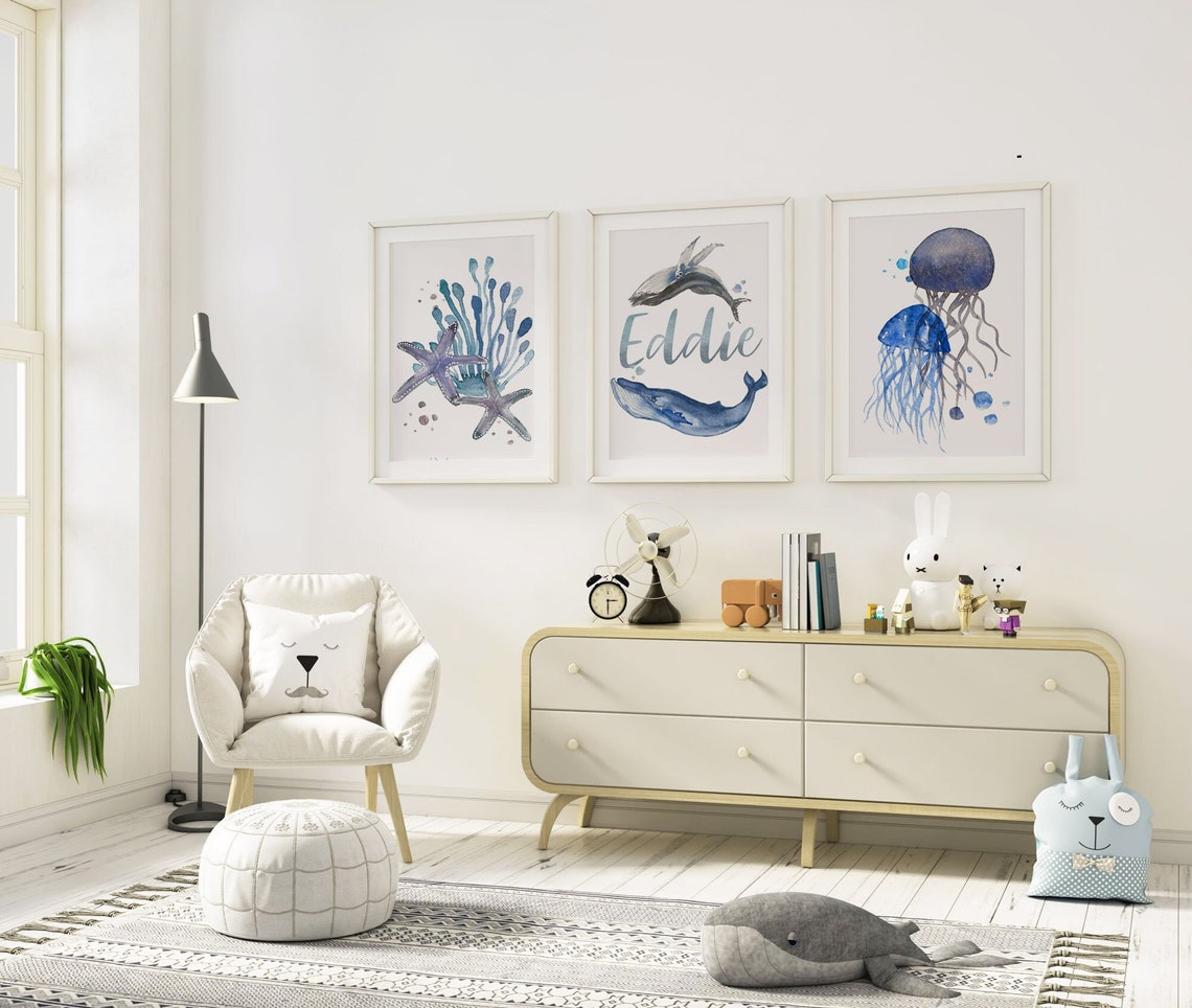 Set de 3 láminas decorativas con nombres para bebé, decoración náutica para habitación de niño Imagen secundaria del producto