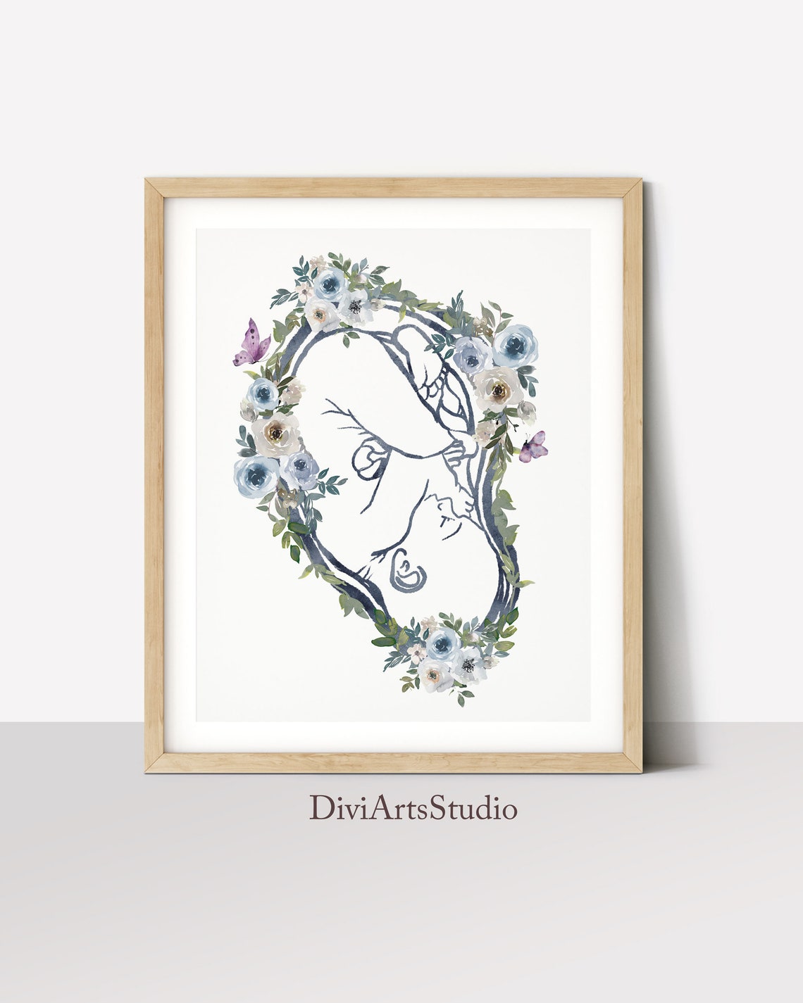 Lámina artística de doula - Bebé en el útero con placenta y flores - Decoración perfecta para oficinas de matronas y ginecólogos y regalo para embarazadas Imagen secundaria del producto