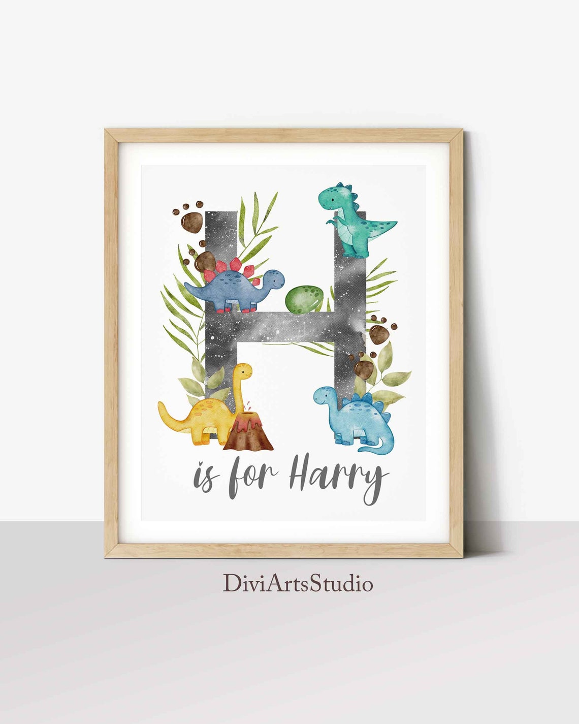 Dinosaur Wall Art, Boy Nursery Decor, Personalized Name Print, Set of 3 Dinosaur Print, Dinosaur Art for Kids Bedroom