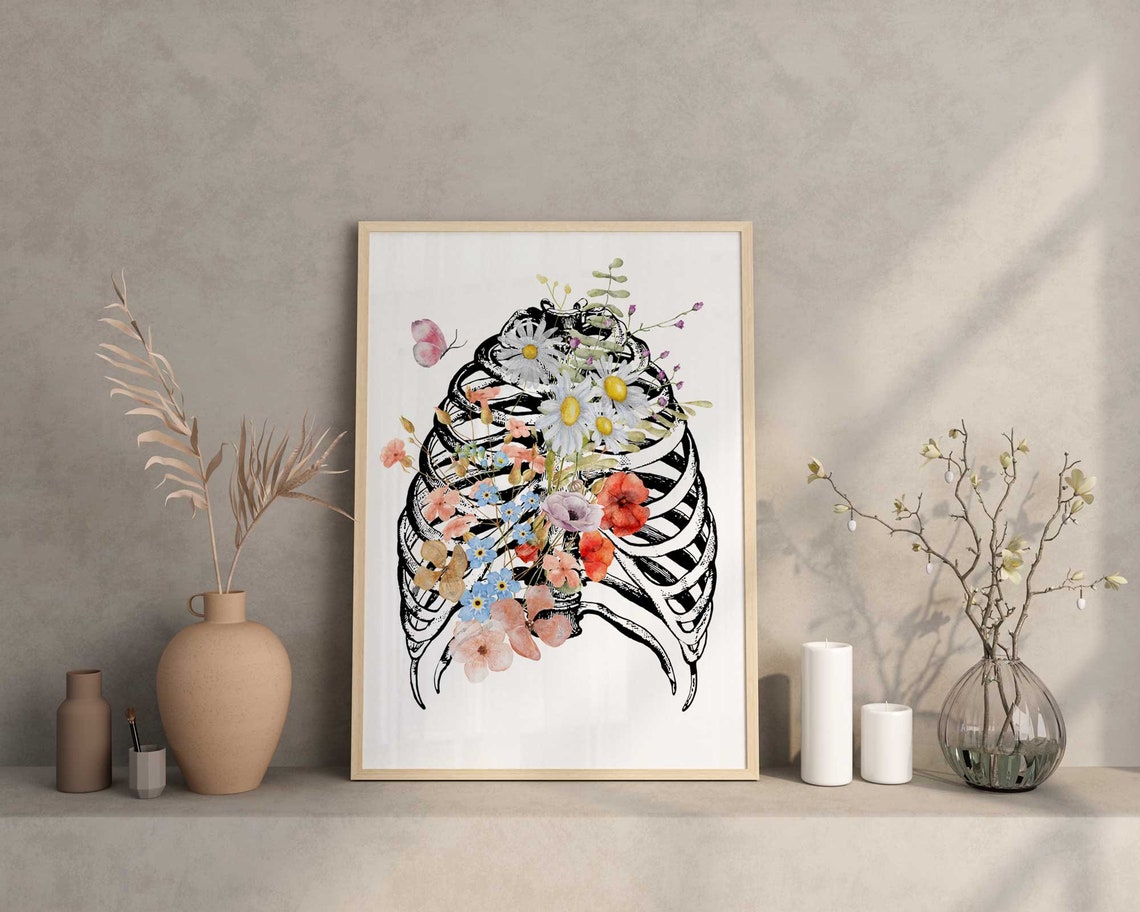 Medical office wall art, Osteopathic Physician, Doctor Graduation Gifts, Brain heart lungs rig cage, Anatomy Poster Set, Flowers with Organs