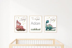 Dragon set of 3 with the name Adam between two dragons above a crib