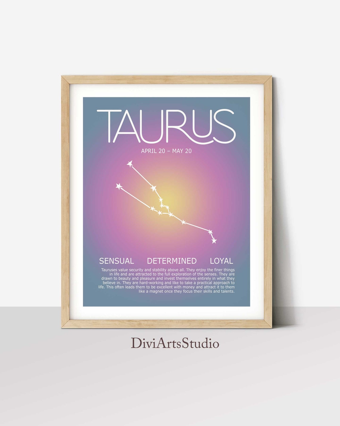 Impresión Tauro, Regalo Tauro, Póster Tauro, Póster Zodíaco, Arte de pared de astrología, Póster Aura, Póster degradado, Decoración signo del zodiaco, Constelación Imagen secundaria del producto