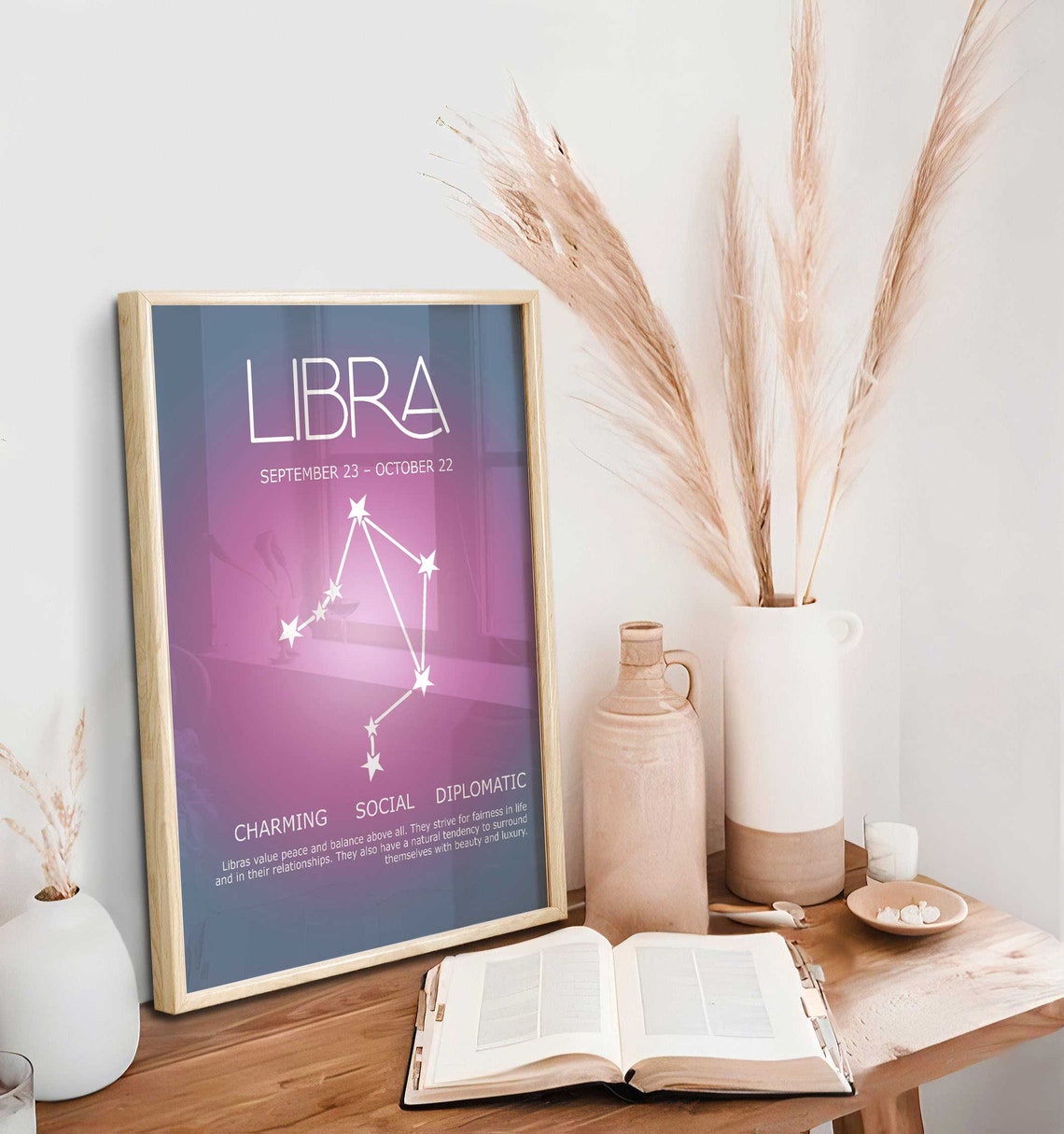 Signo zodiacal de Libra, Póster de Libra, Arte del zodiaco, Impresión zodiacal de Libra, Arte de pared espiritual, Póster degradado de aura Imagen secundaria del producto