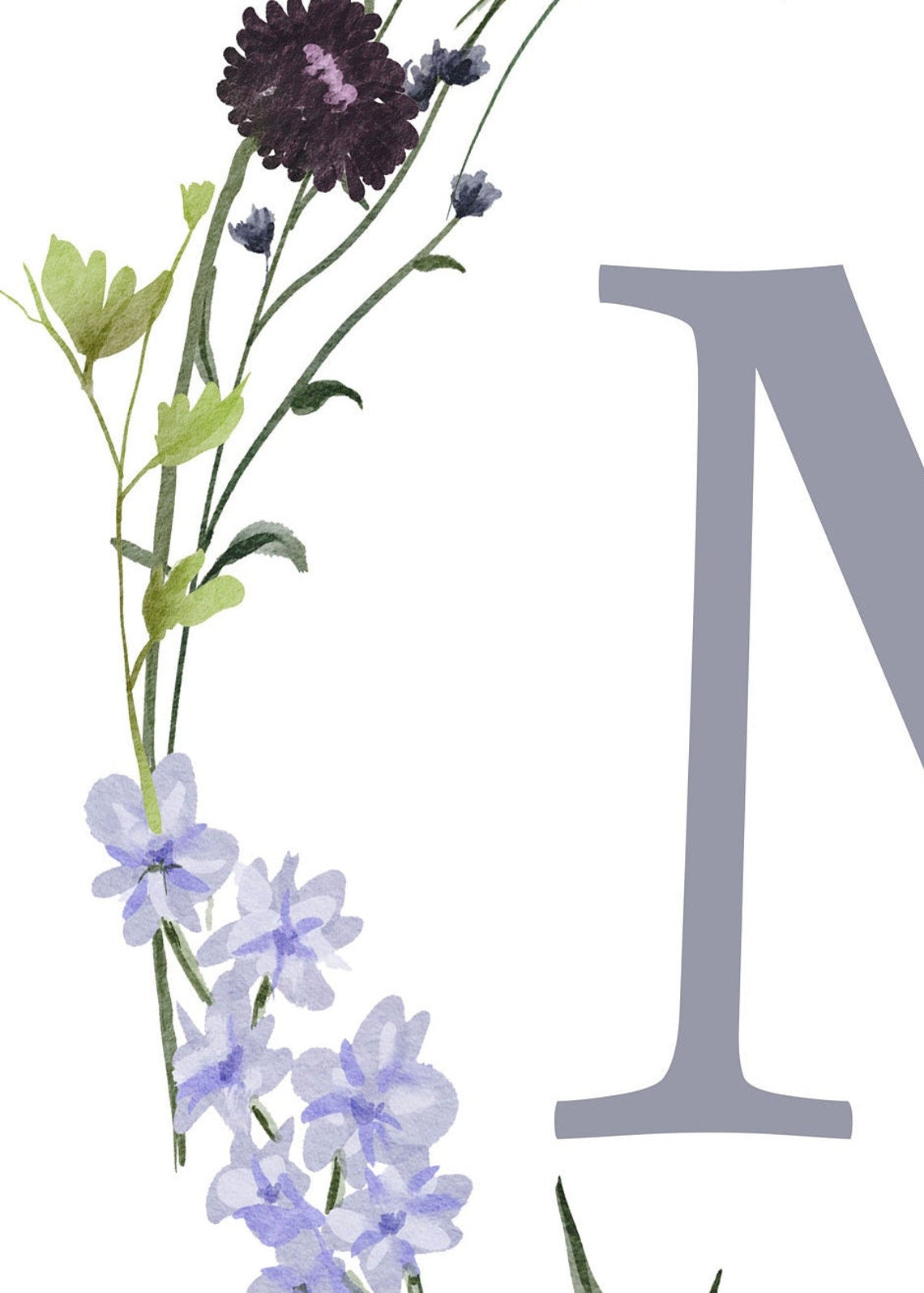 Nursery Wildflower Print, Custom Girl Name Initial, Girl Monogram Name Print, Watercolor Floral, Baby Name Sign, Personalized Nursery Name