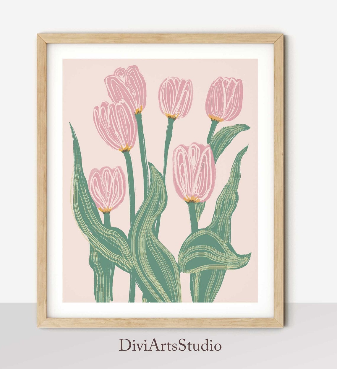 Motif floral du milieu du siècle, Impression d'art floral moderne, Art mural Tulipes, Grand art floral moderne, Illustration de tulipe Image secondaire du produit