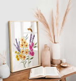 Wildflowers Bees Art Print, Watercolour Honeybee Wildflowers Wall Art