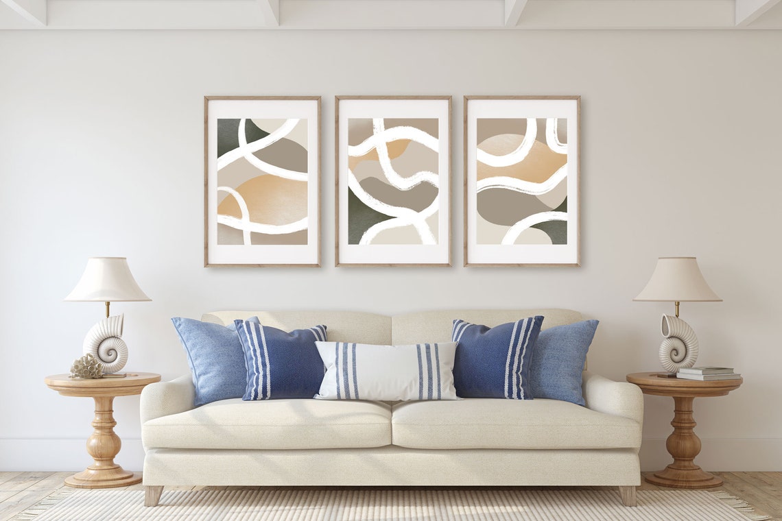 Abstract Wall Art, Set of 3 Prints, Beige Brown Print, Neutral Brush Strokes Art, Living Room Wall Art, Dining Room Posters, Minimalist Art