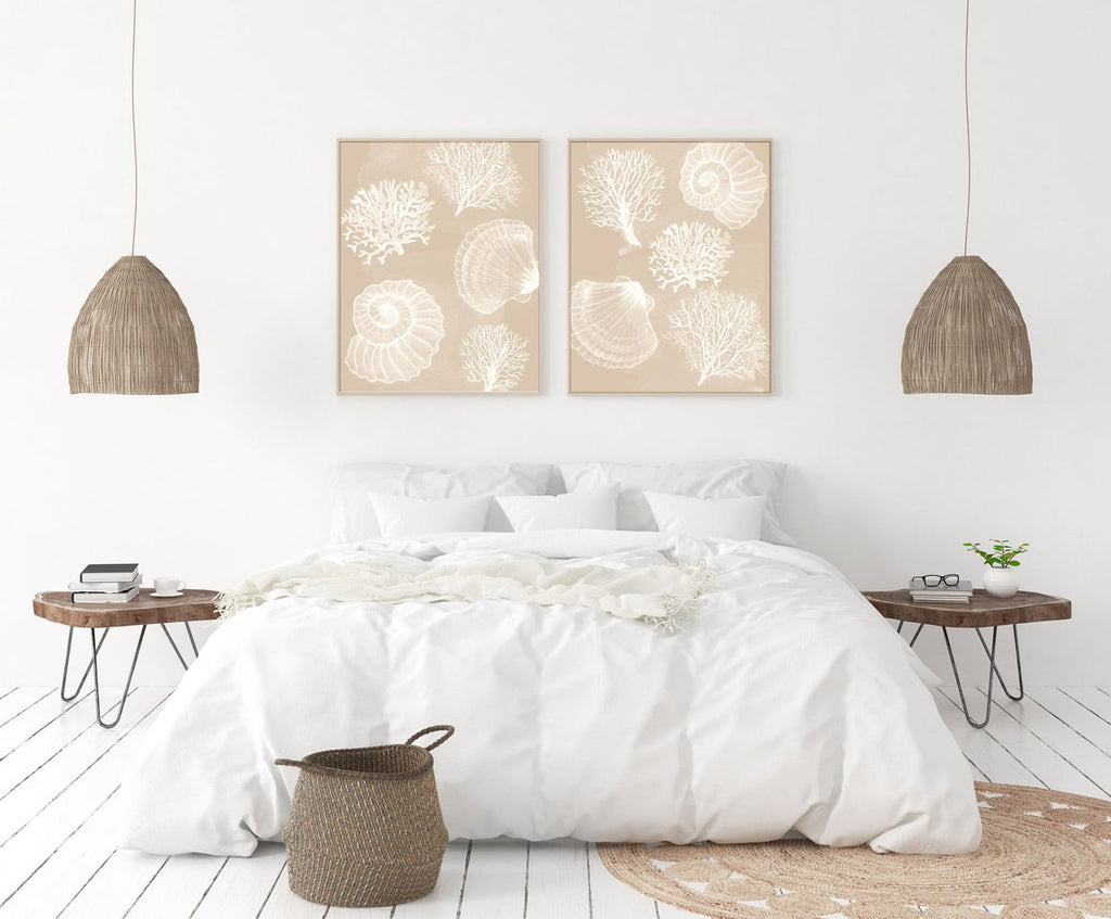 Seashell Wall Art, Coastal Prints, beach house decor, Bathroom Wall Art, Seashell Decor, Modern Minimalist Coastal Art