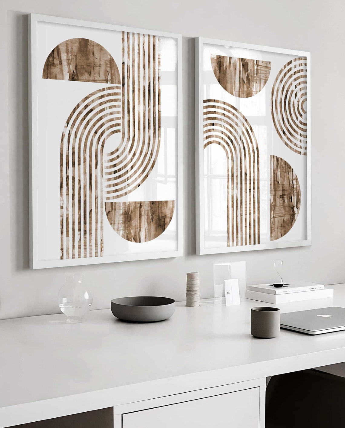 Arte de pared geométrico, Juego de 2 láminas Bauhaus, Lámina de arte moderno de mediados de siglo, Arte neogeométrico, Decoración de sala de estar, Póster de arte neutro beige Imagen secundaria del producto