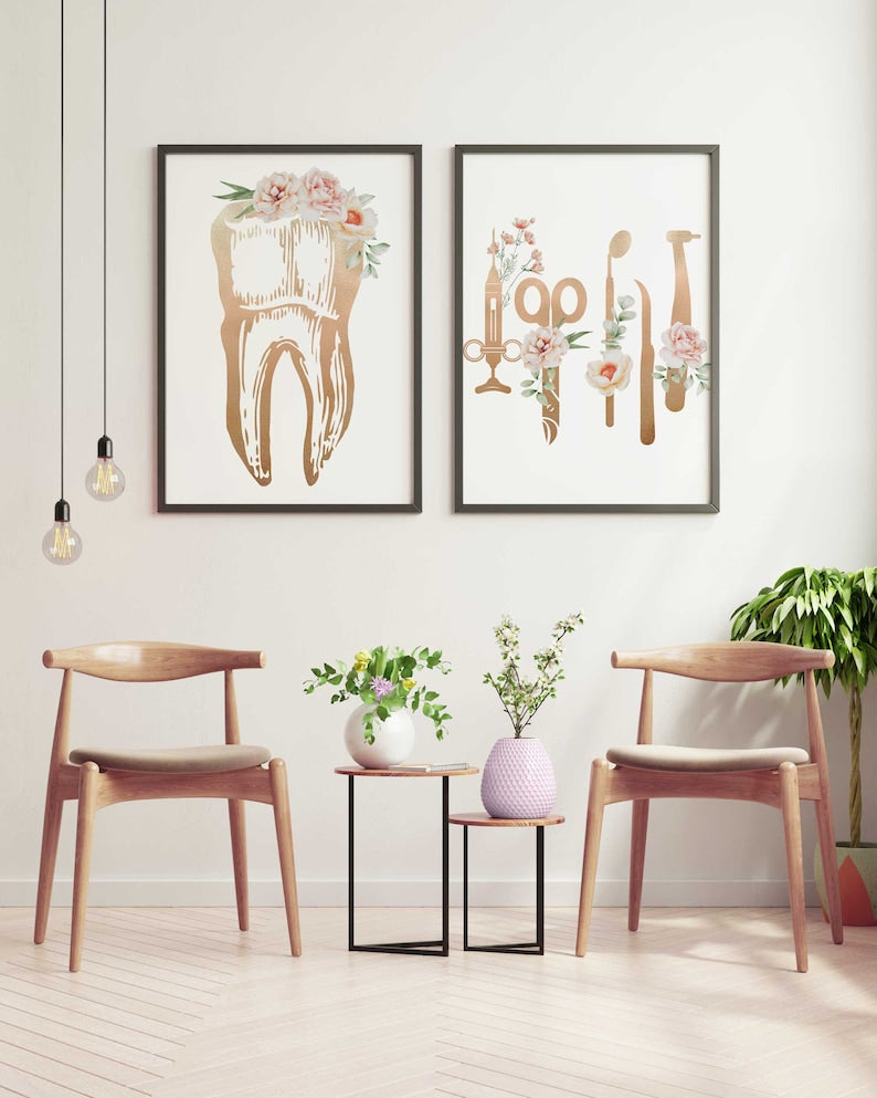 Decoración de consultorio dental, Lámina artística dental de diente, Lámina de dientes con anatomía floral, Herramientas de higienista dental, Regalos para dentistas Imagen secundaria del producto