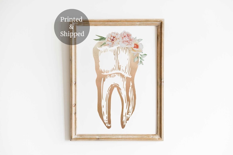 Tooth Anatomy, Dental art, Dentist office decor, Floral Anatomical Teeth, Dental Hygienist, Student Dentistry Wall Art Print, Dentist gifts