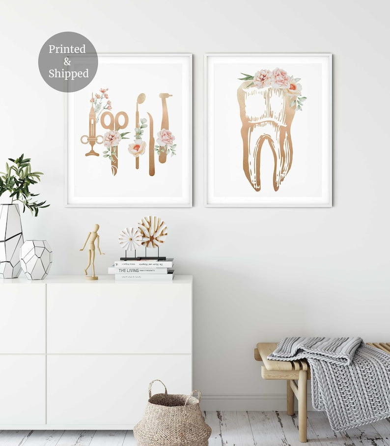 Dentist office decor, Tooth Dental art print, Floral Anatomy teeth print, Dental Hygienist tools, Dentist gifts Main image