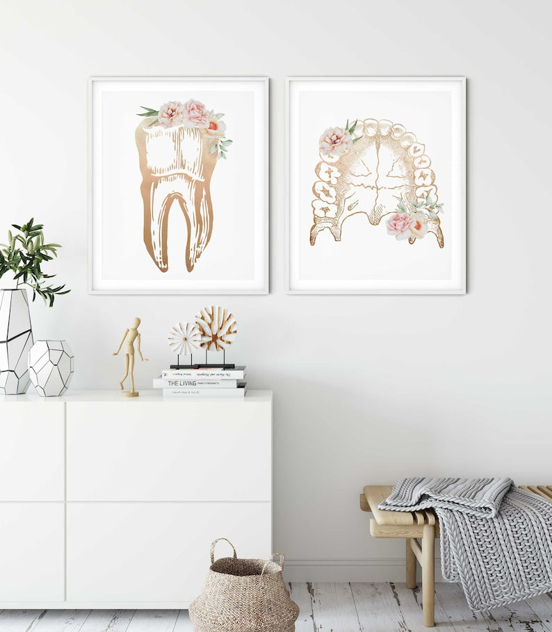 Dentist office decor,,Dentistry Art, Dental wall art, Tooth Floral Anatomy, Set of 3 Prints, Dentist Clinic Art, Dentist student gifts