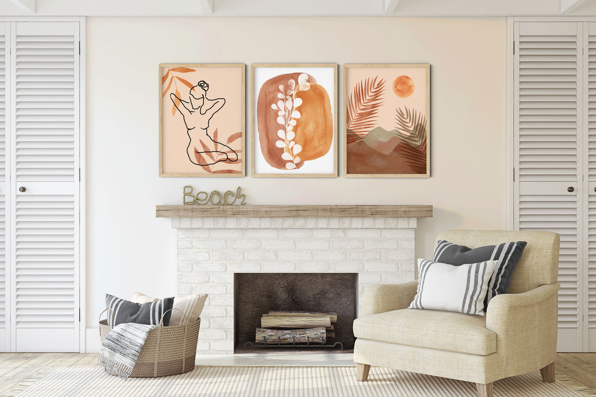 Set of 3 Mid-Modern Century Wall Art Prints, Abstract Boho Wall Arts