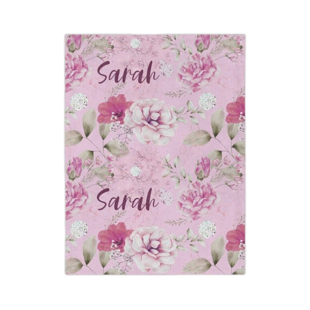 Pink floral personalized baby blanket
