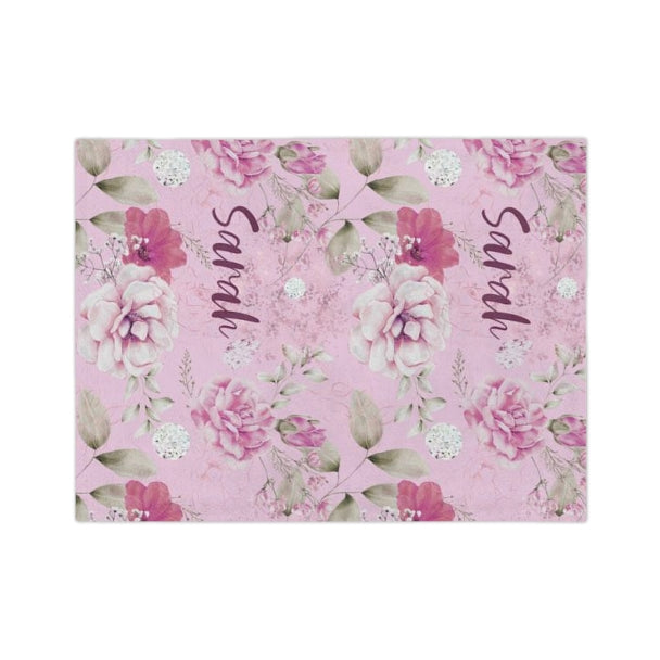 Pink floral personalized baby blanket