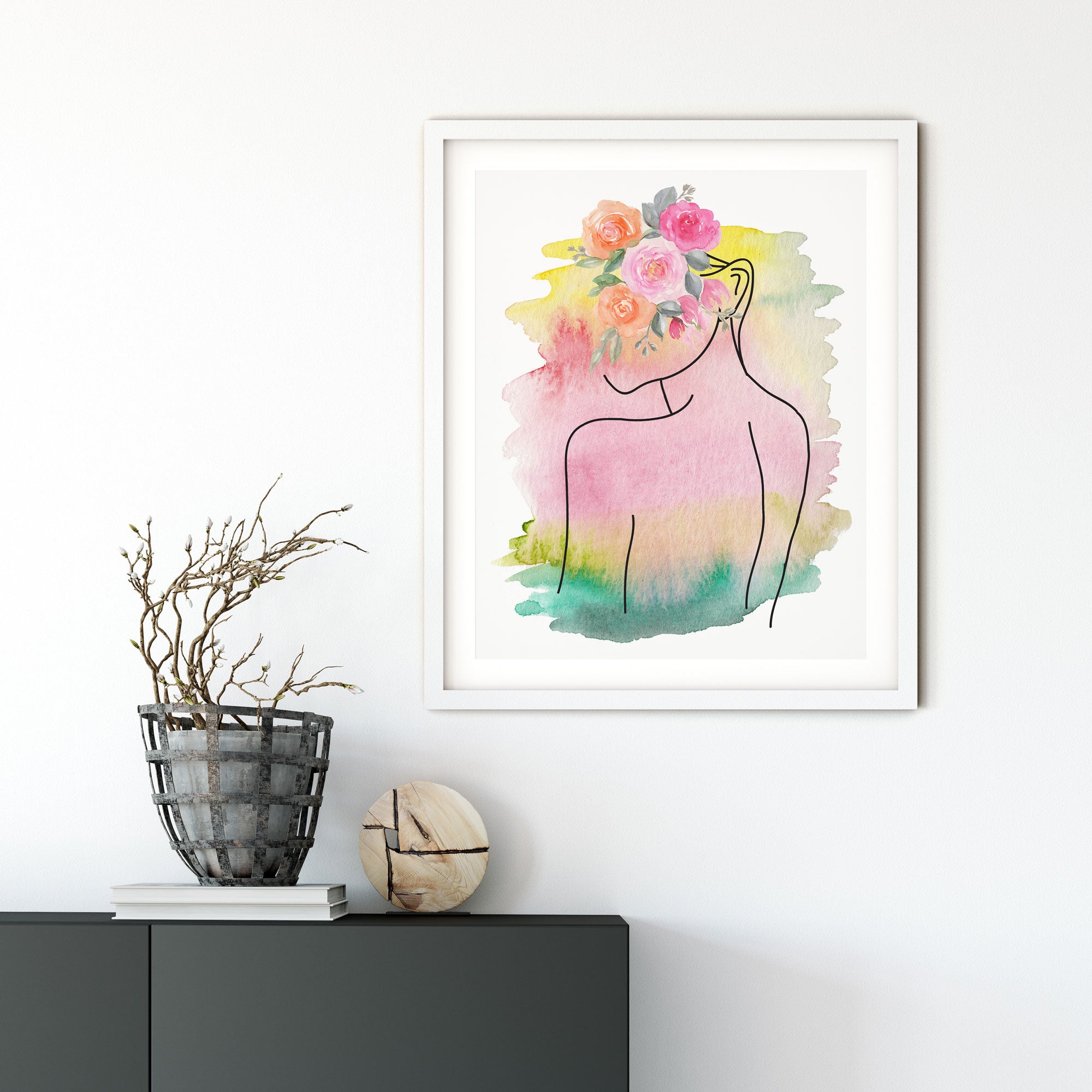 Ilustración de Líneas Femeninas, Cabeza de Flores en Ilustración Rosa de Mujer Imagen secundaria del producto
